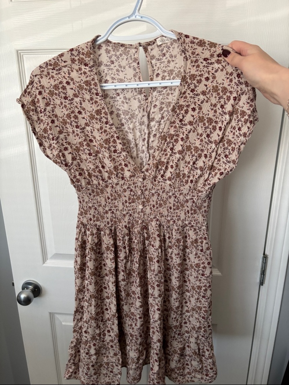 BE COOL Beige Mini Dress with Brown Floral Print